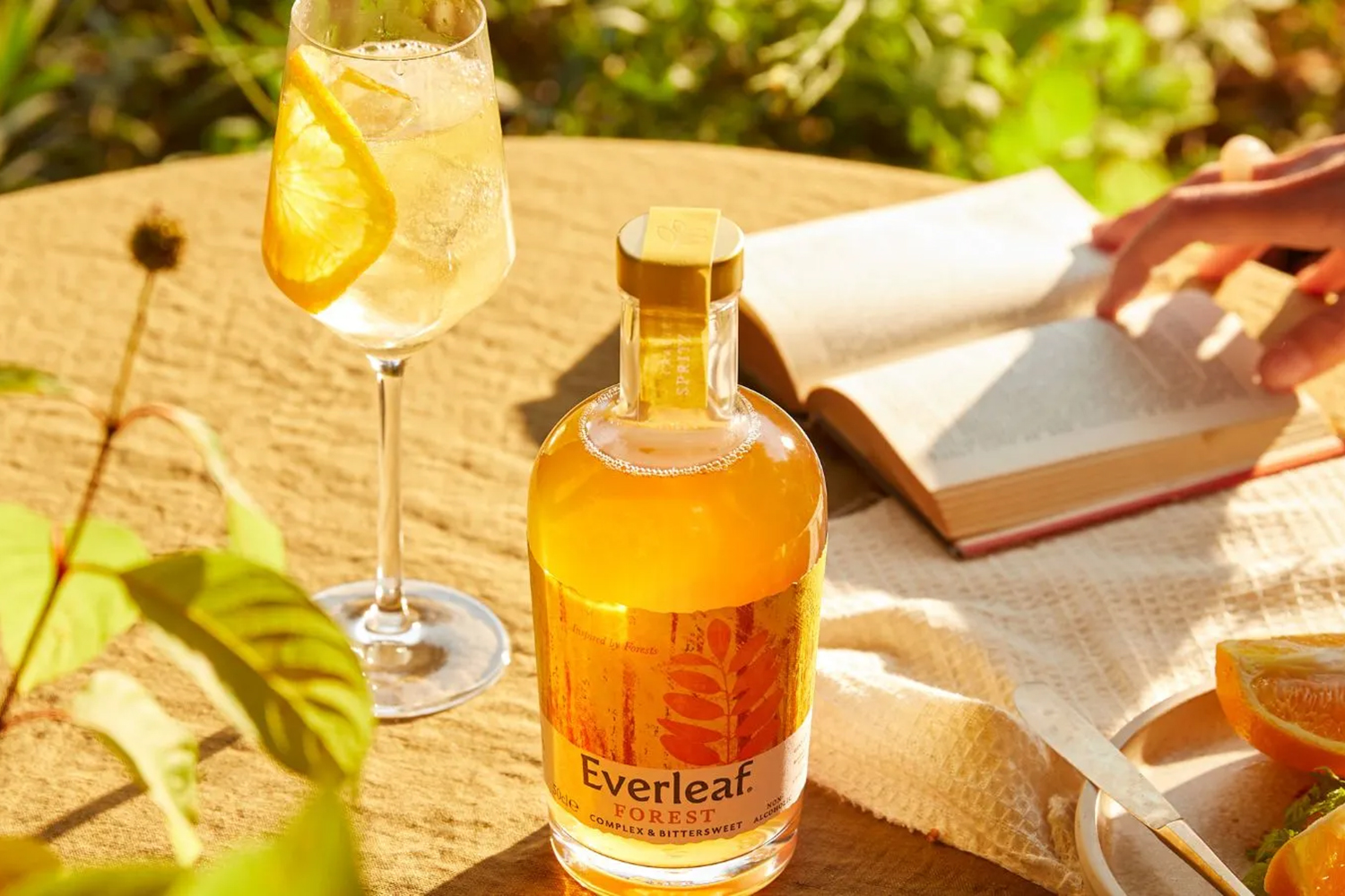 a bottle of Everleaf on a table in the sun