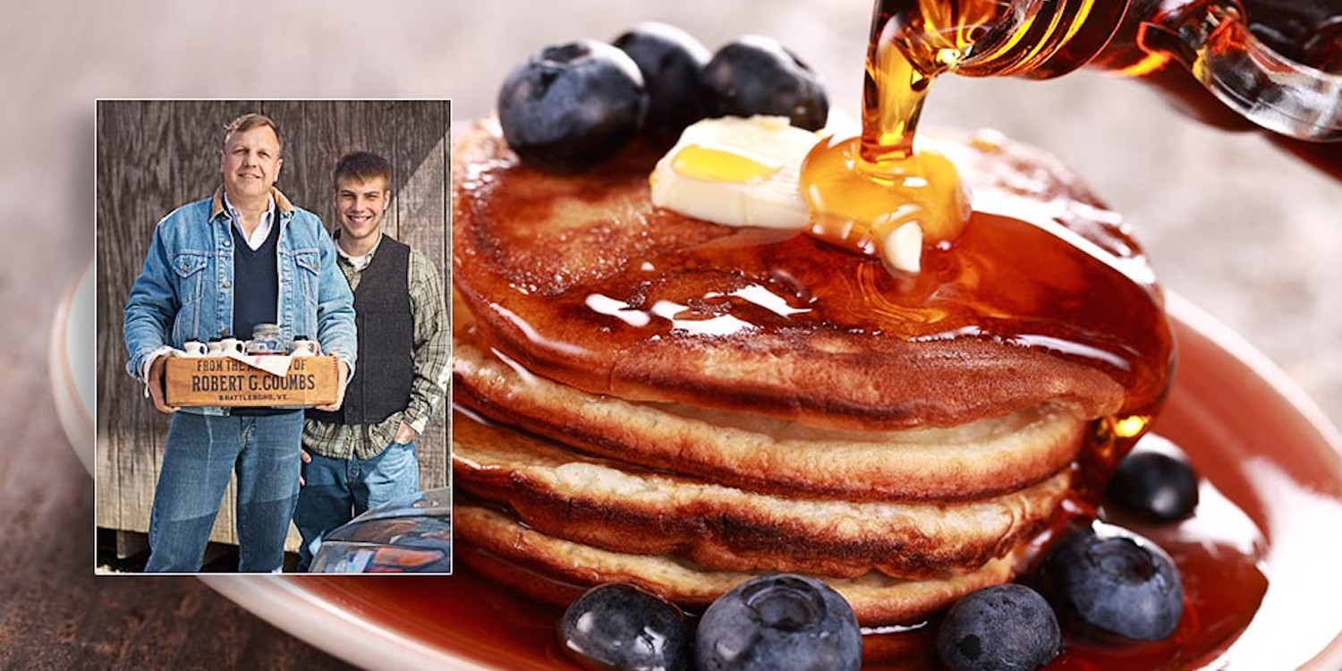 Proud syrup farmers and a nice pile of pancakes