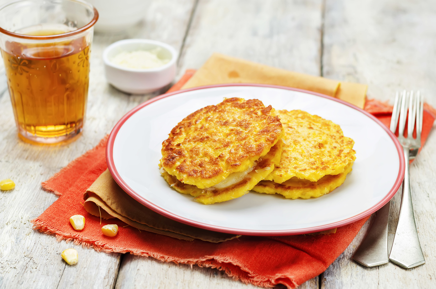 Freshly made corn pancakes.