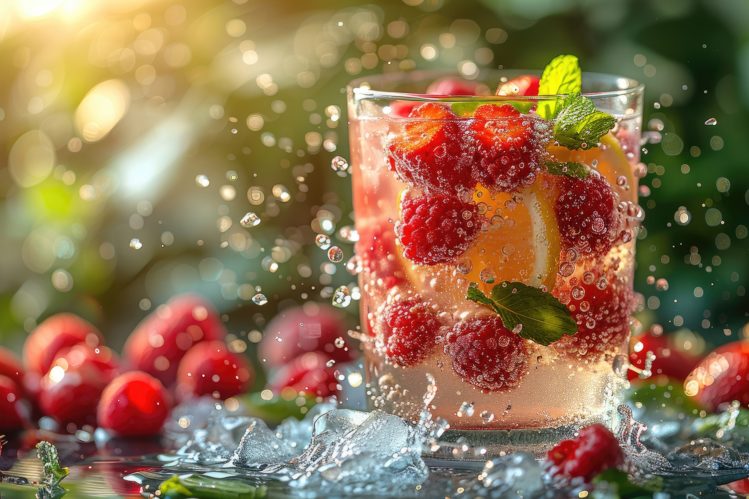 a glass of iced tea with berries and citrus slices