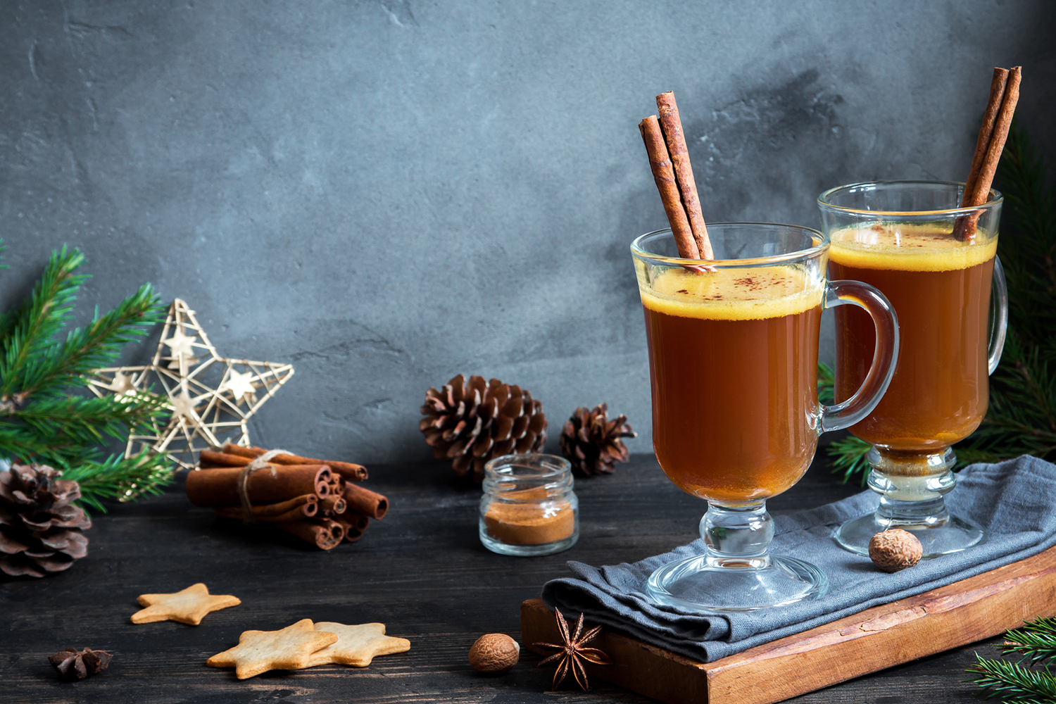 Hot buttered rum cocktail with cinnamon for winter holidays and colds.
