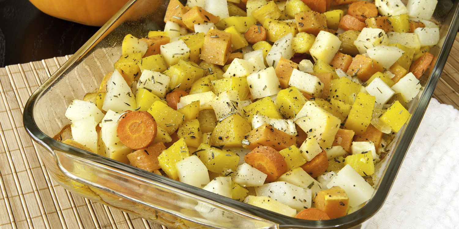 A glass baking dish full of delicious tubers