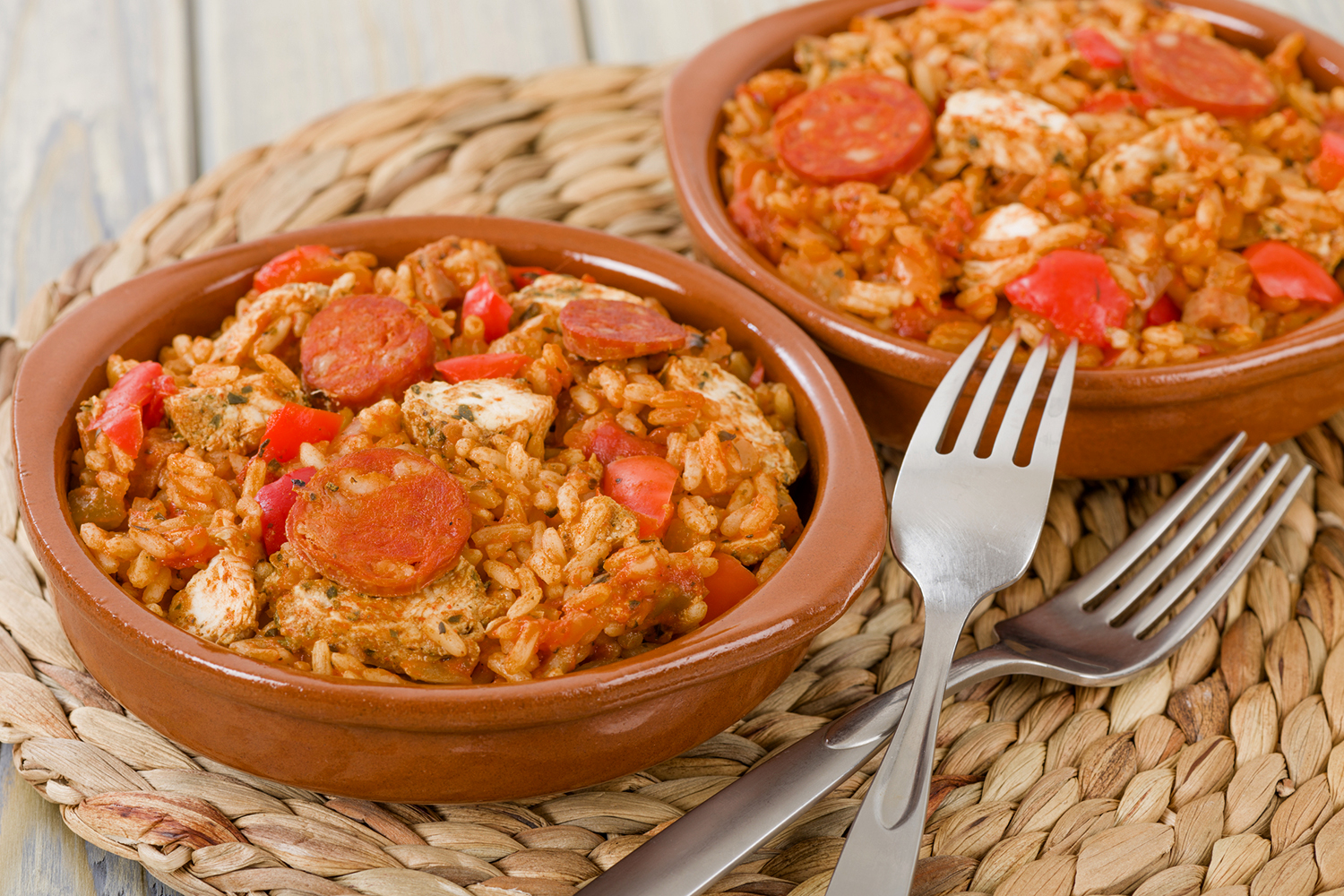 two bowls full of creole-style jambalaya