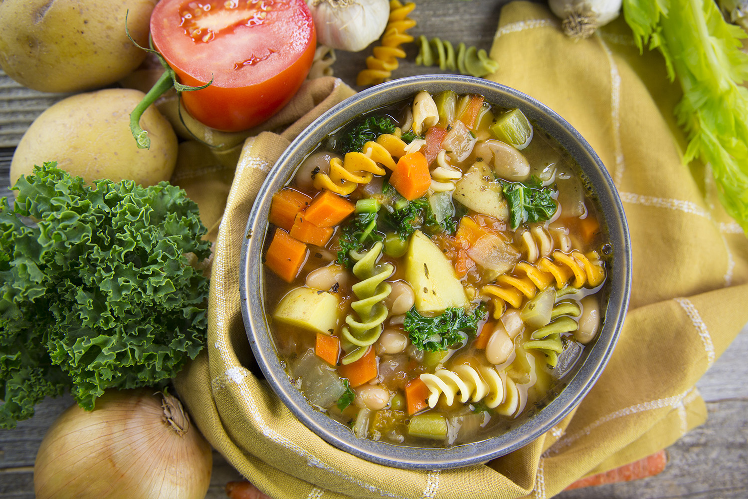 A bowl of Italian cannellini bean and pasta soup
