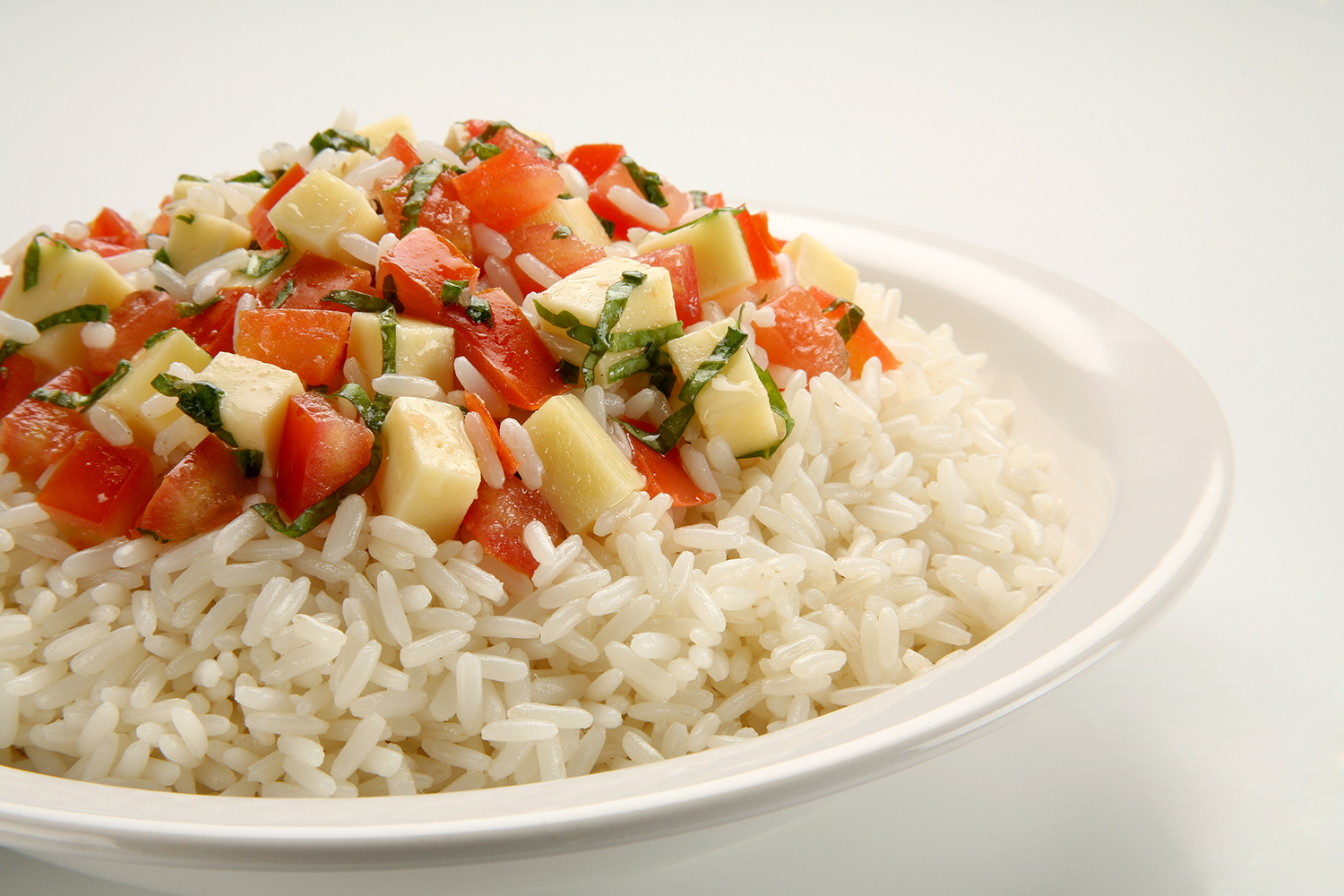 Tomatoes and mozzarella on a bed of rice