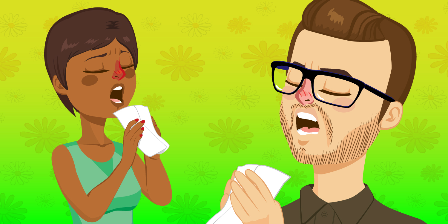 man and woman sneezing