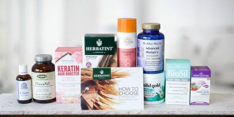 A selection of all-natural supplements and beauty products