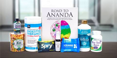 a bunch of natural supplements and a book