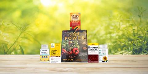 a collection of all-natural supplements, foods, and a plant-based cookbook