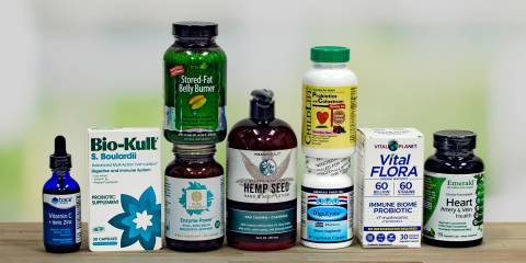 a selection of all-natural supplements and body care