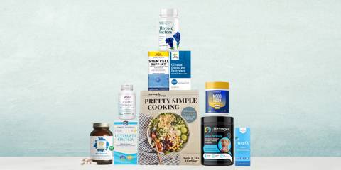 a variety of all-natural supplements and a cookbook