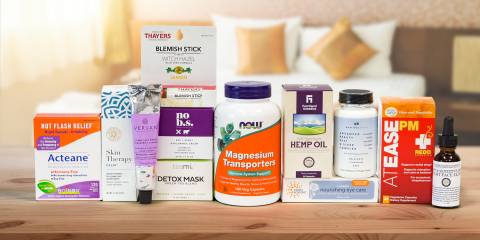 A selection of supplements and body care products for well-being