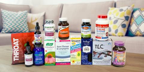 A selection of all-natural products for immunity and the symptoms of a cold