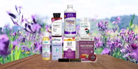 a selection of all-natural supplements and body care products