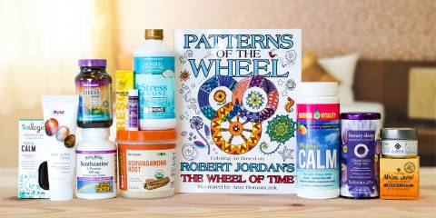 A collection of all-natural supplements and body care products meant to ease your mind