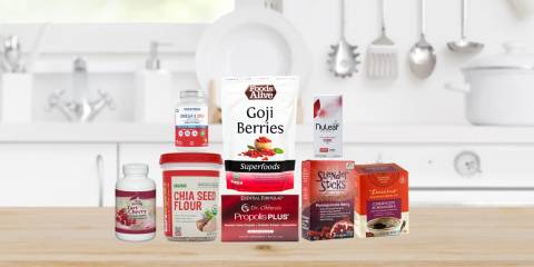 a collection of superfoods and supplements