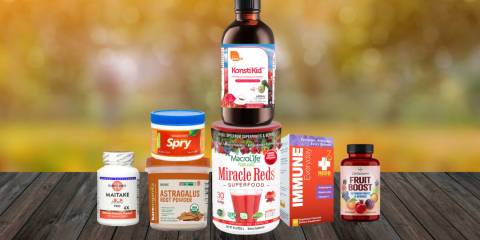 a selection of all-natural supplements and superfoods