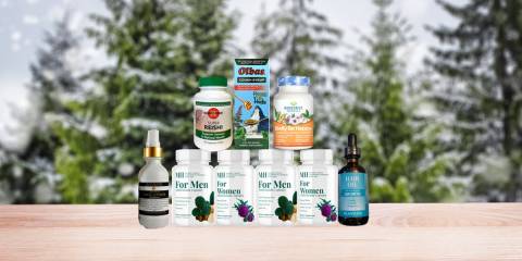 a selection of all-natural supplements and body care products