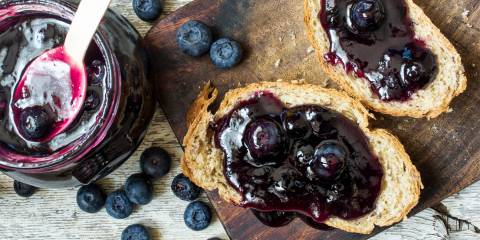 blueberry jam on fresh bread