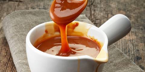 a dish of hot caramel sauce