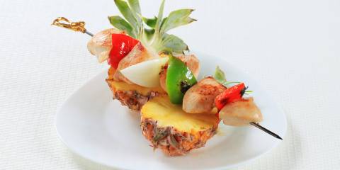 skewered grilled chicken and fruit