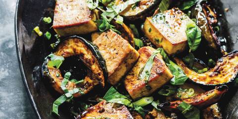 A dish of maple-roasted tofu