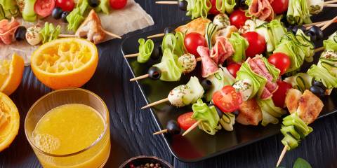 antipasto skewers with a wide variety of ingredients