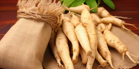 whole wild yam root on burlap