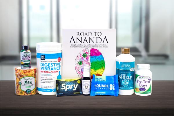 a bunch of natural supplements and a book