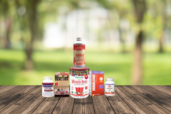 a selection of all-natural remedies, supplements, and superfoods