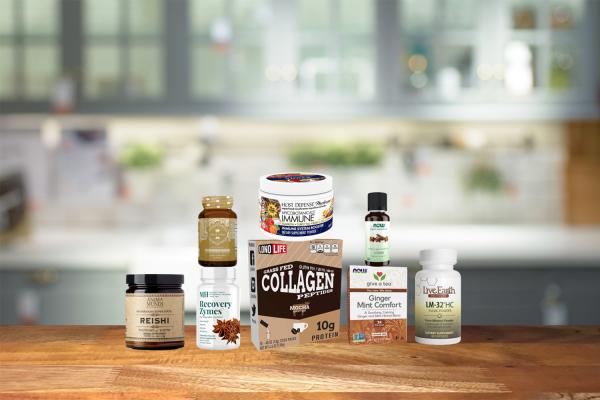 a selection of all-natural superfoods and supplements