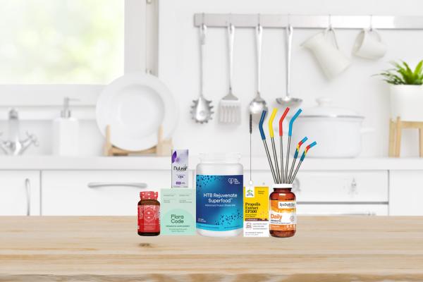 a selection of all-natural supplements and other products