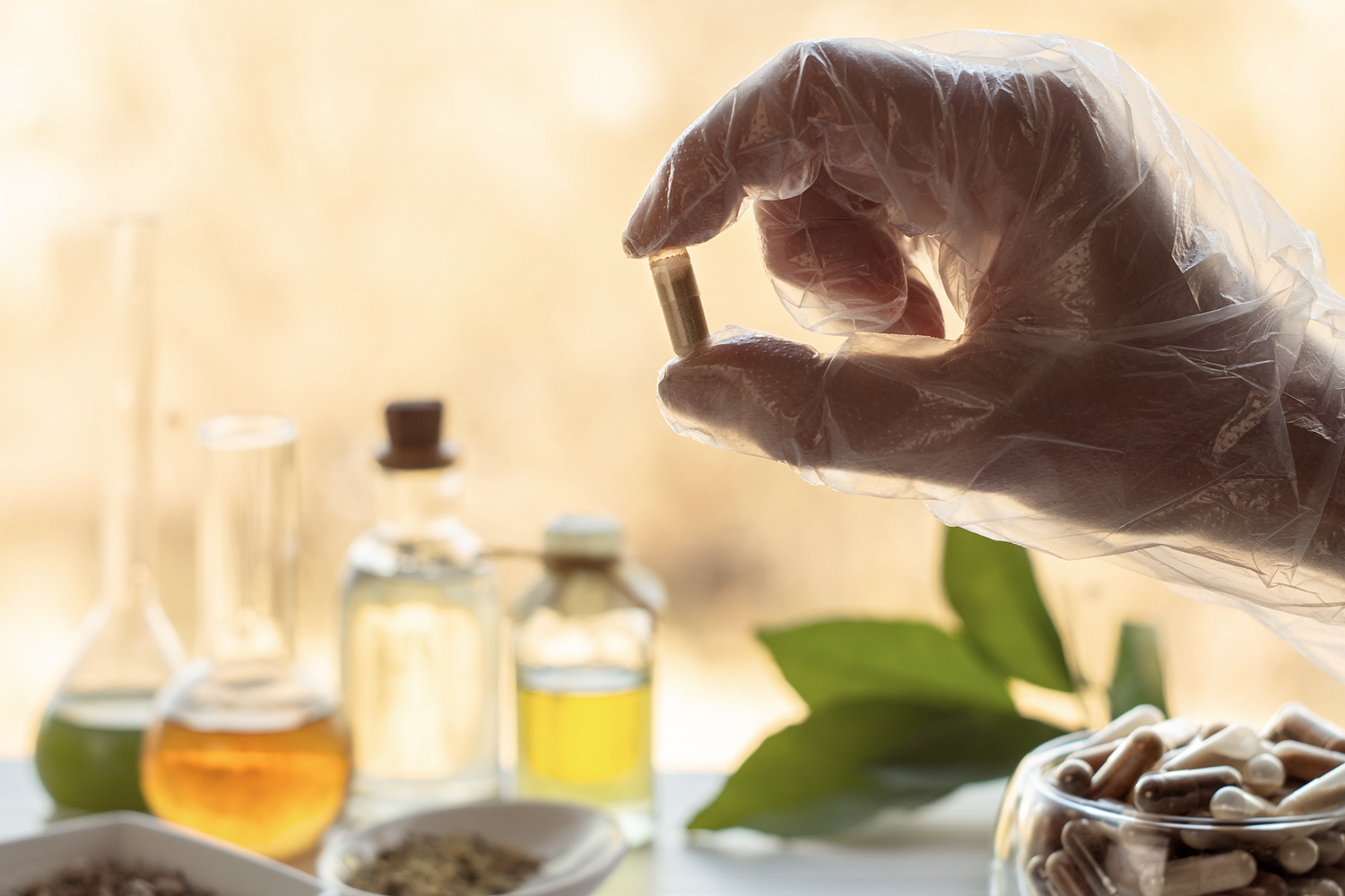 a scientist formulating a blend of natural ingredients