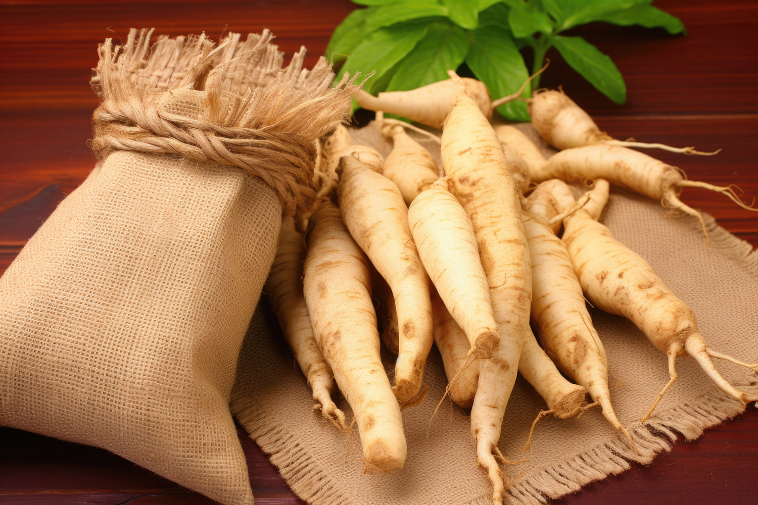 whole wild yam root on burlap